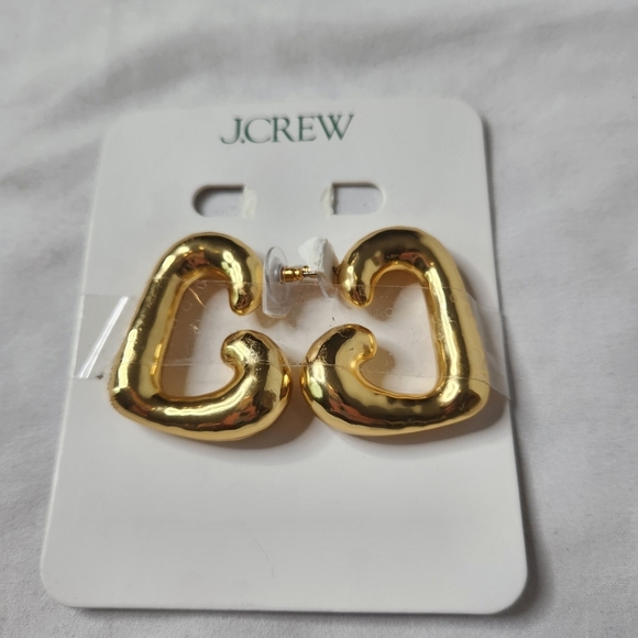 J. Crew Puffy Heart Gold Toned Hoop Earrings - Picture 3 of 5